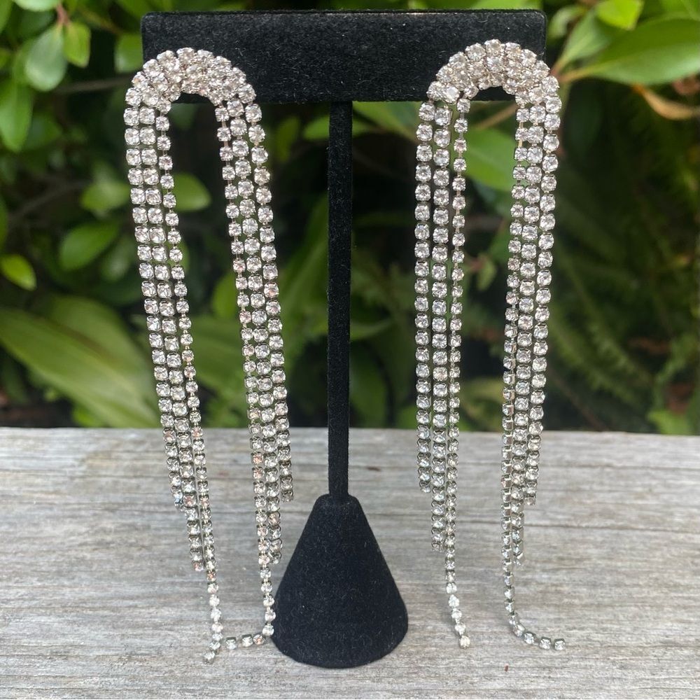 Unbranded Waterfall Rhinestone Post Earrings Bridal Wedding Date Night Vegas